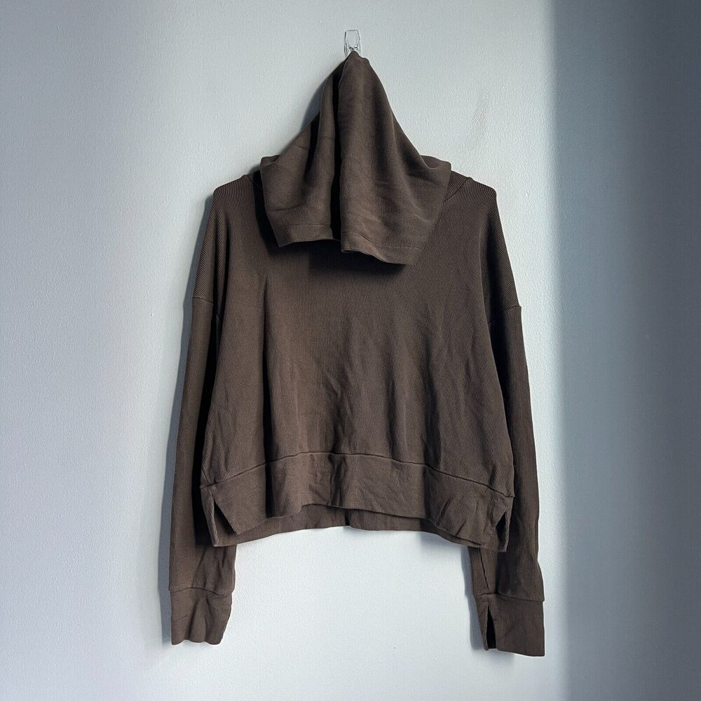 LNA Women's Ribbed Crop Hoodie in Brown Size LARGE EUC